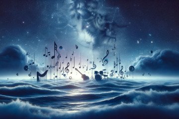 DALL·E 2024-01-14 18.58.34 - A conceptual art piece representing the metaphor of music as an ocean. The image should depict a vast, serene sea under a starry night sky, with music